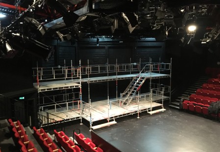 Scaffold for the show RENT at the Minerva, Chichester Festival Theatre, December 2017.